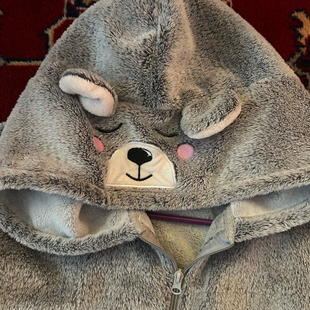 Ladies Henderson - Gray Bear Hooded Onesie Pajamas